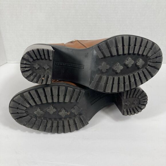 Chunky Brown Ankle Boots Tommy Hilfiger 7M Block Heel Booties LaceUp Grunge - Picture 13 of 14